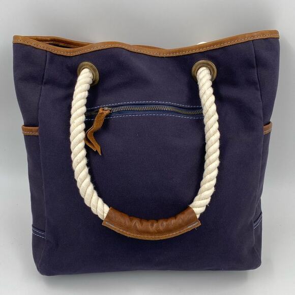 Ernest Alexander Navy Canvas Large Tote Bag Leather Rope Handles made in USA - Picture 3 of 11